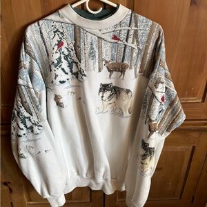 Vintage Winter Wildlife All Over Print Crewneck Sweater